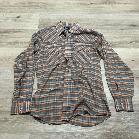 Vintage Levis Western Shirt Men’s Medium Blue Tab Pearl Snap USA Tapered READ - Picture 1 of 7